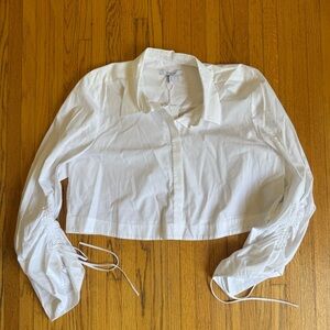 DEREK LAM 10 CROSBY White Cropped Button Down Ruched Sleeves